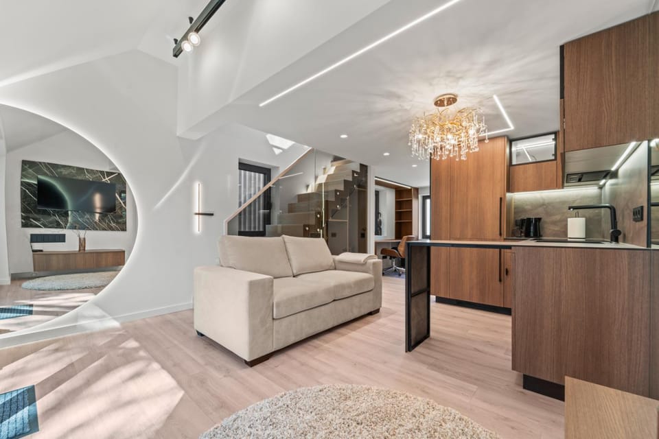 Kitchen or kitchenette, Living room, Seating area