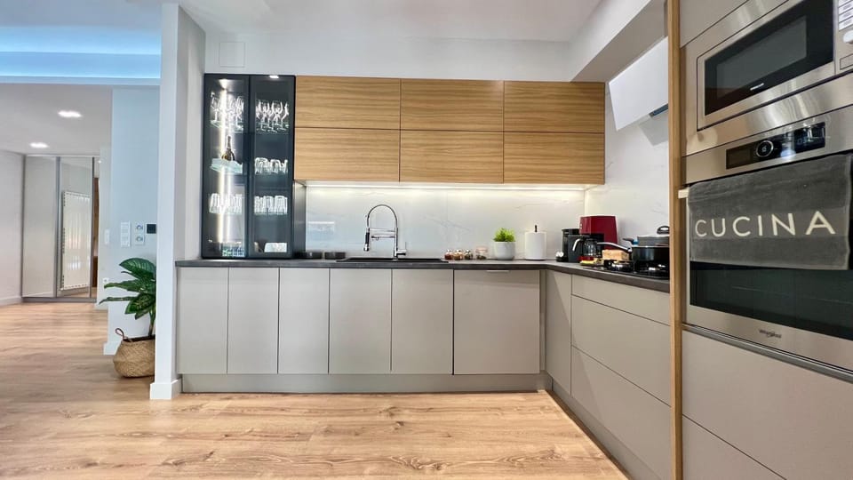 Kitchen or kitchenette, stove