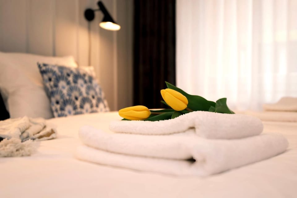 Bed, Photo of the whole room, Bedroom, towels