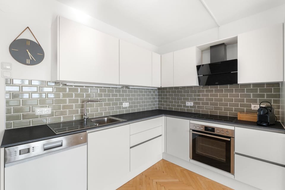 Kitchen or kitchenette, dishwasher, stove, toaster, kitchen