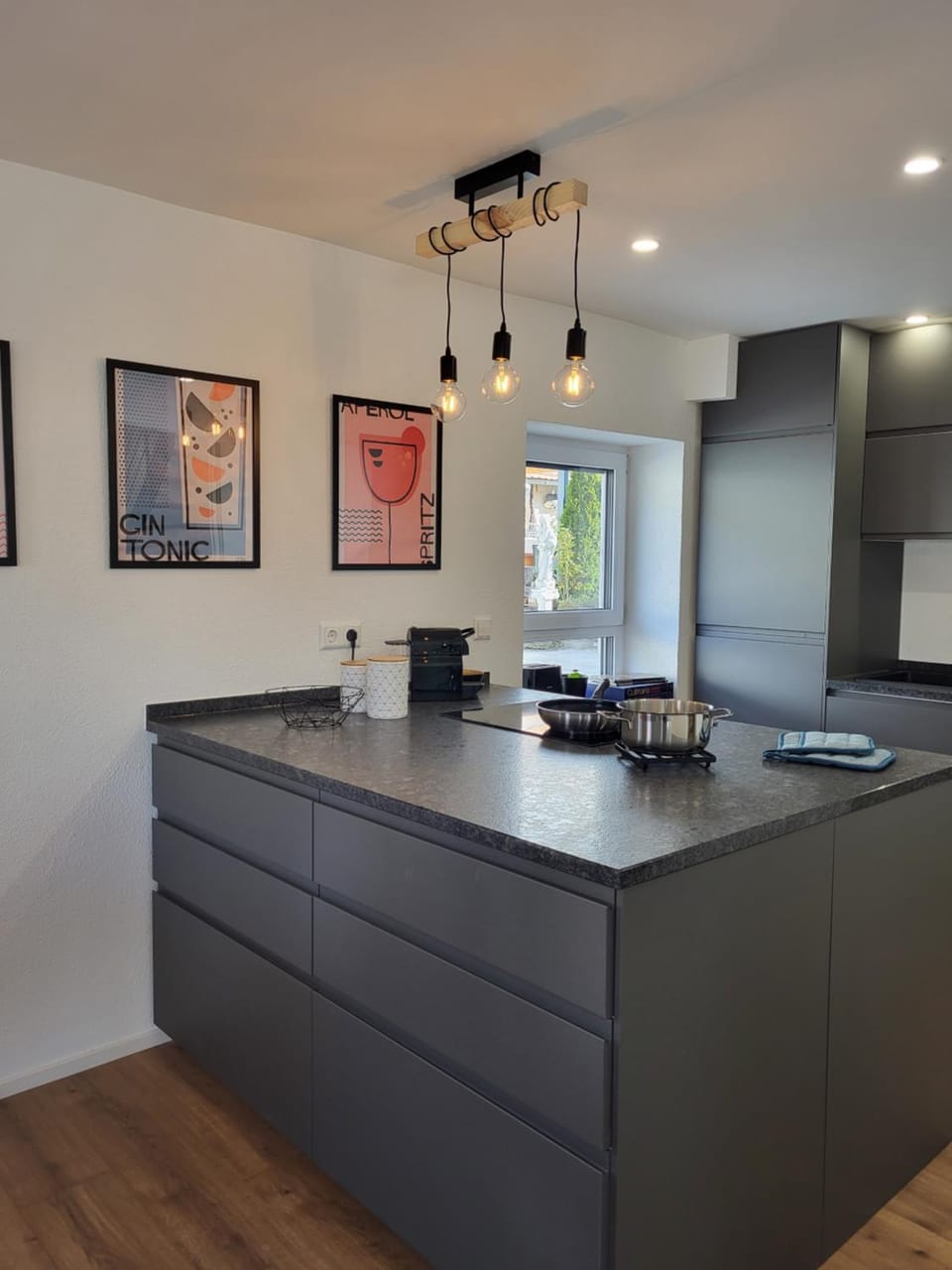 Kitchen or kitchenette, stove