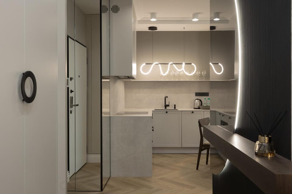 Kitchen or kitchenette, stove