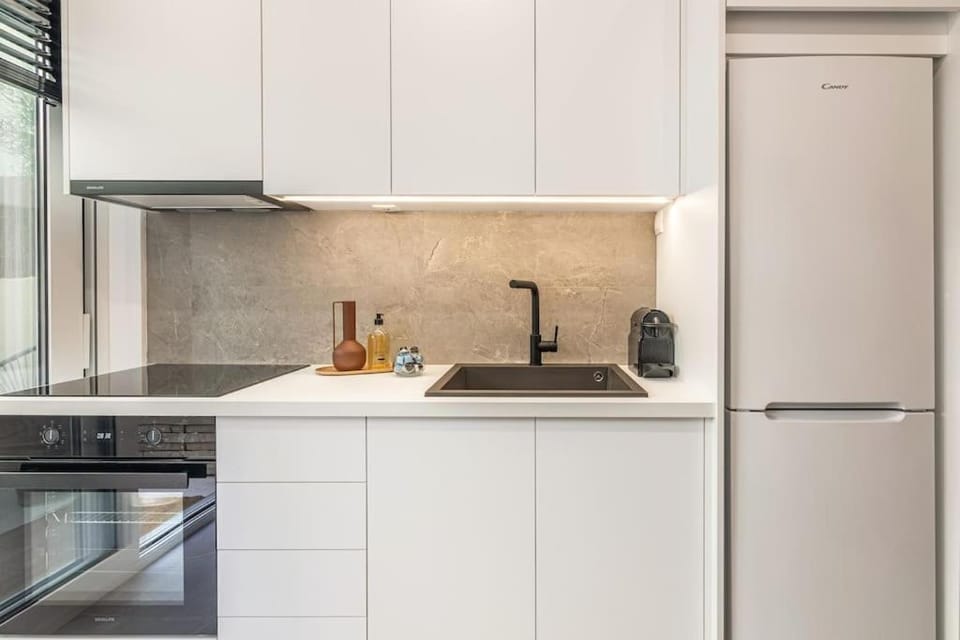 Kitchen or kitchenette, stove