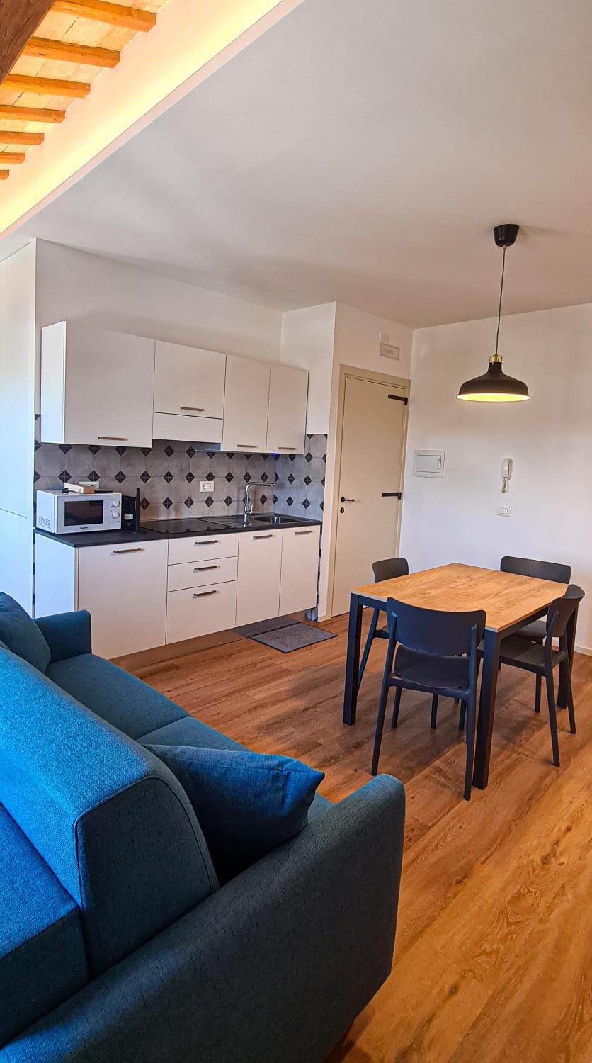 Kitchen or kitchenette, Living room, Dining area, stove