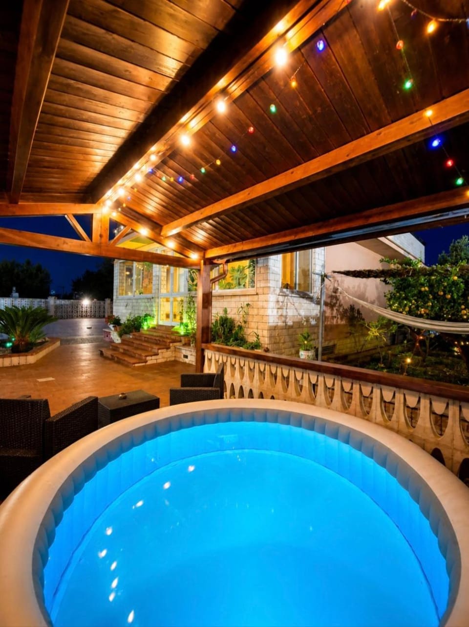 Night, Natural landscape, Hot Tub, Pool view
