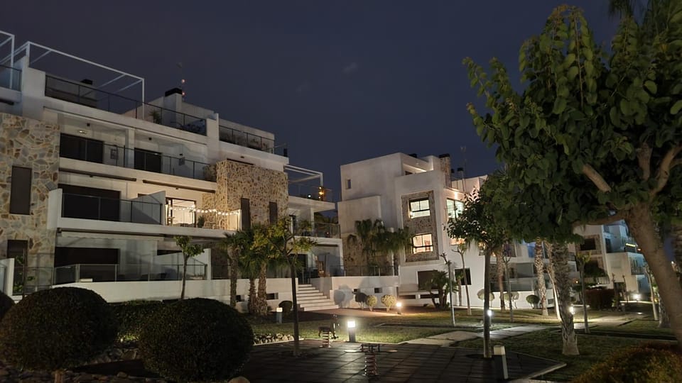 Property building, Night, Garden, Garden view