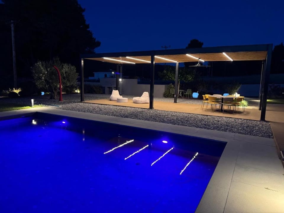 Night, Pool view, Swimming pool