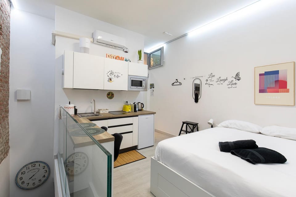 Bed, Kitchen or kitchenette, Photo of the whole room, Bedroom, oven, stove