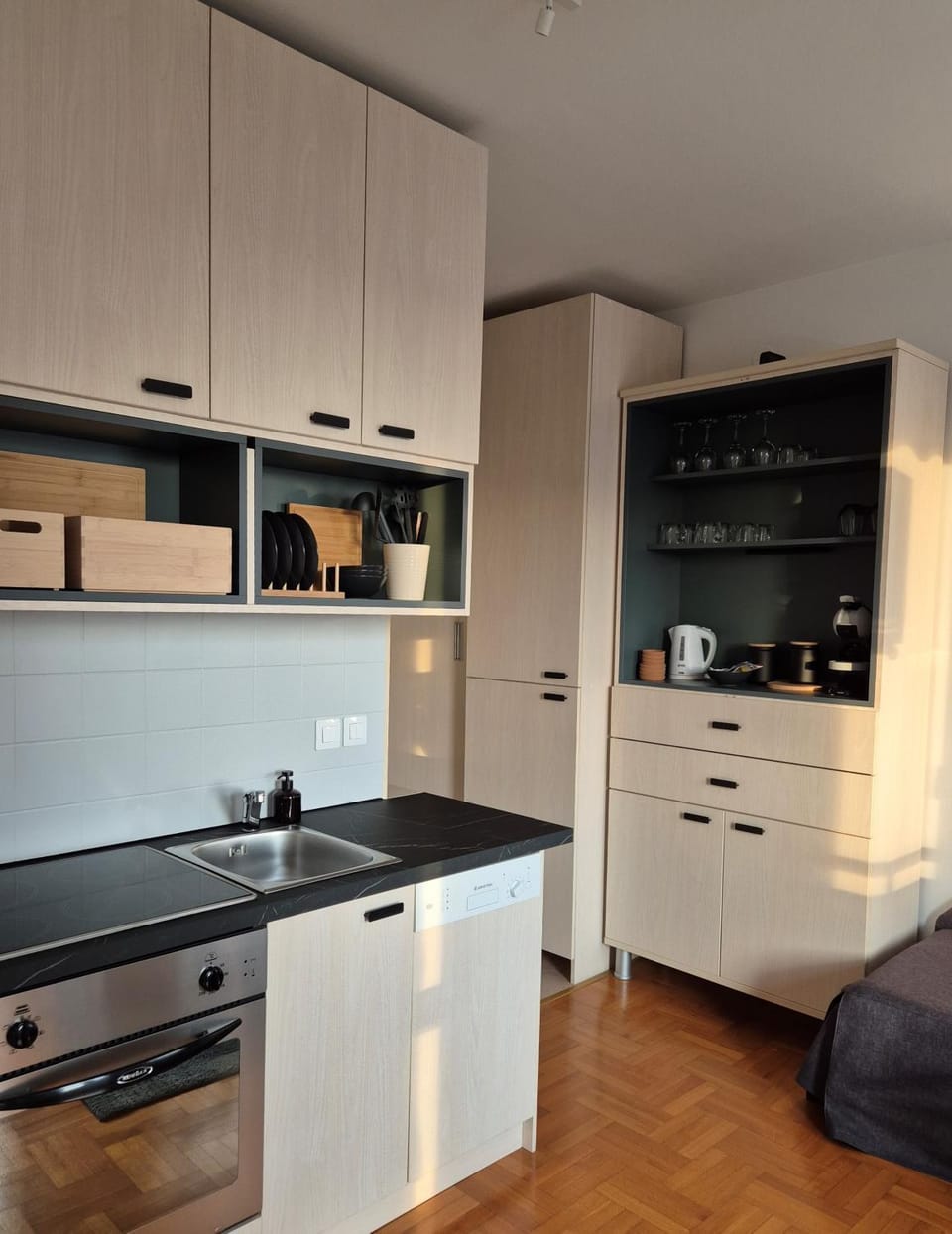 Kitchen or kitchenette, stove