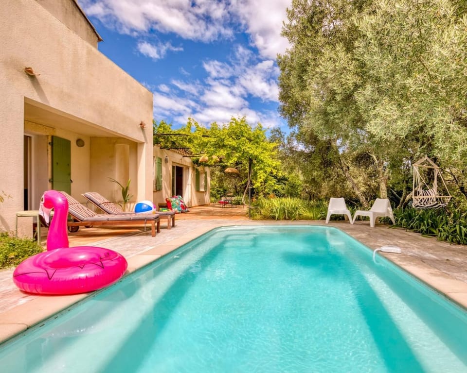 Property building, Patio, Spring, Pool view, Swimming pool, sunbed