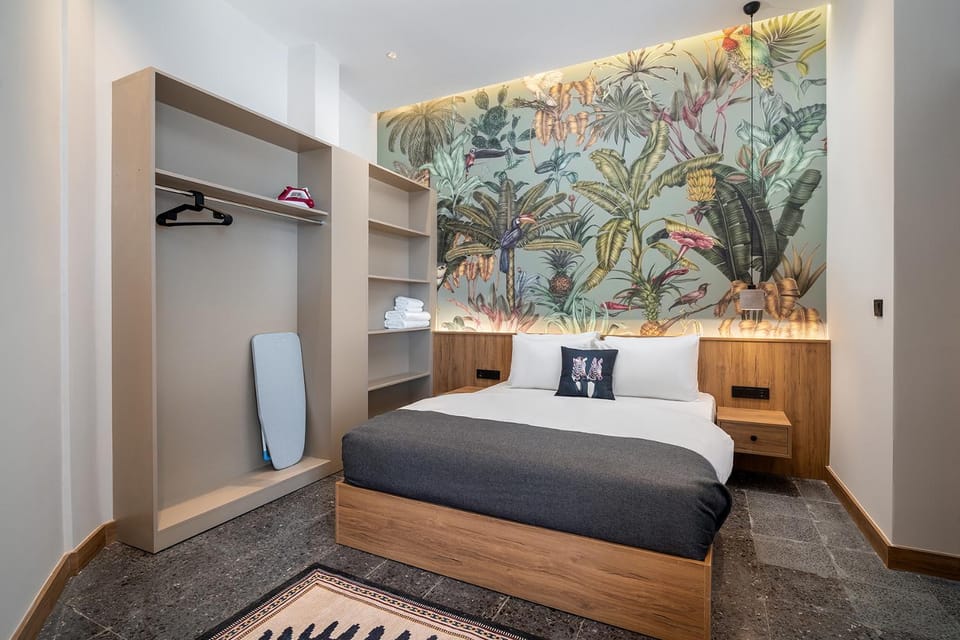 Bed, Bedroom, flat iron, towels, wardrobe