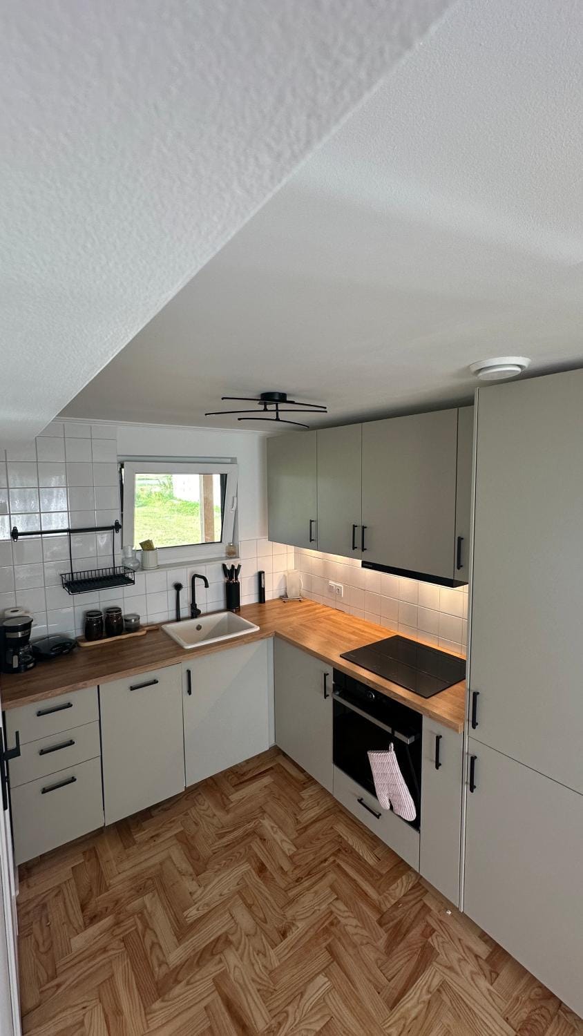 Kitchen or kitchenette, dishwasher, stove