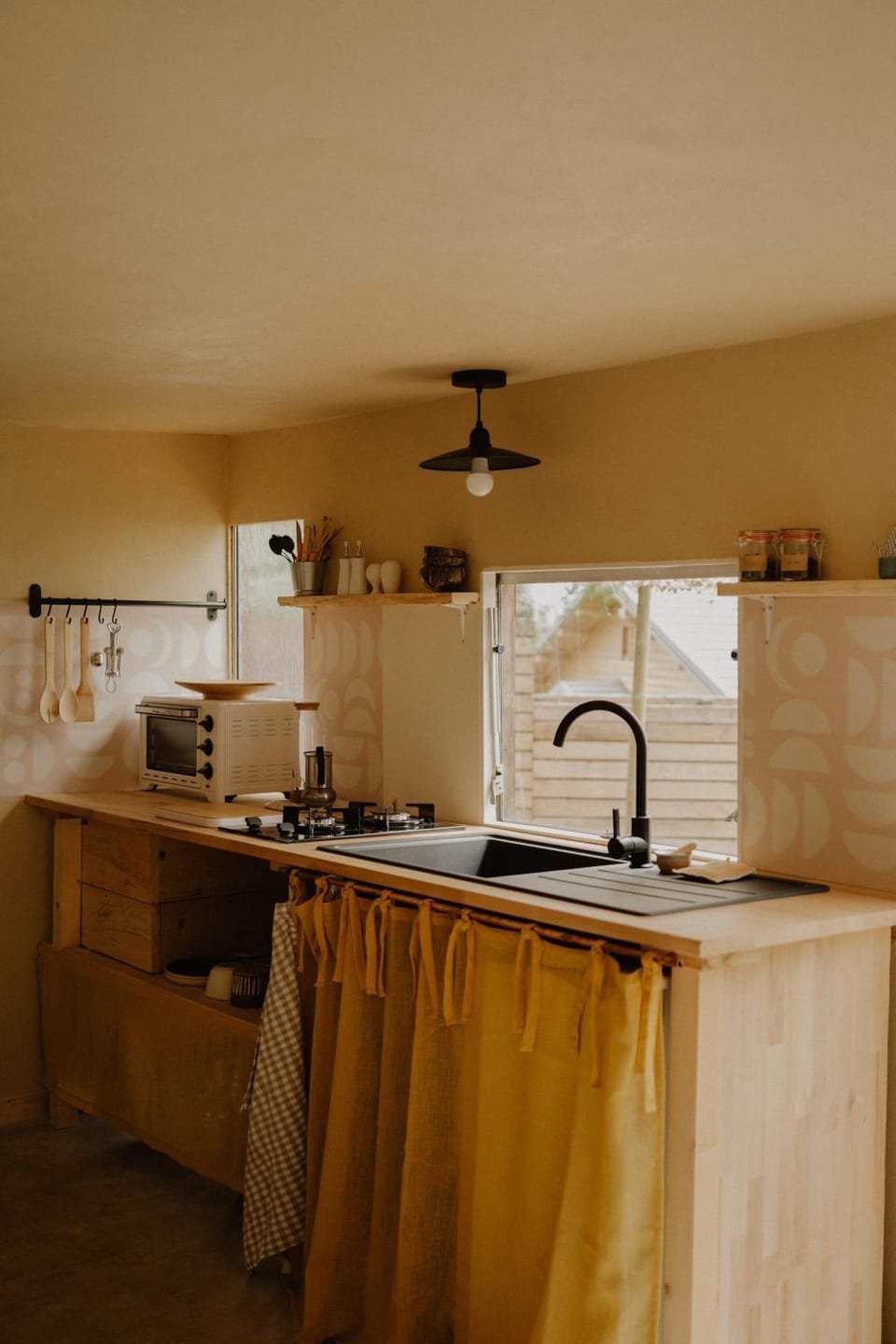 Kitchen or kitchenette, stove