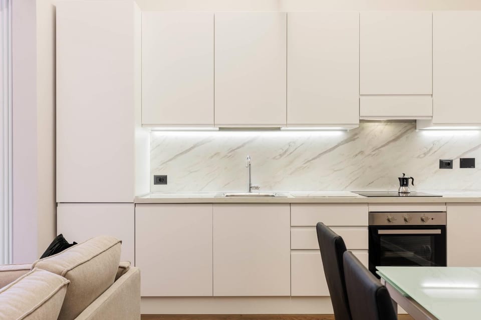 Kitchen or kitchenette, stove