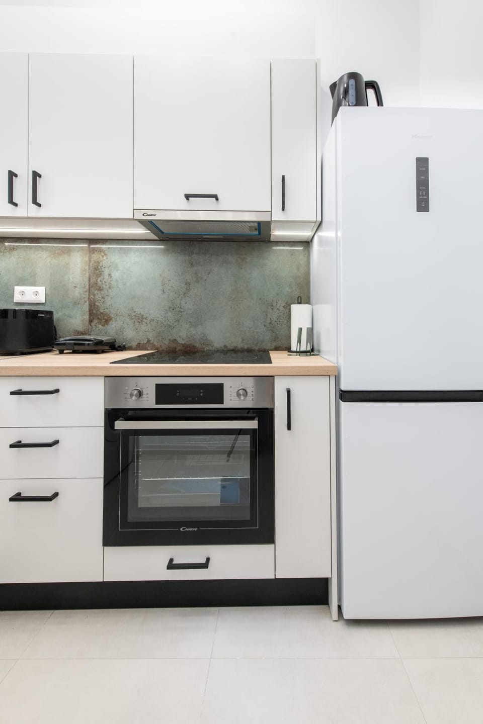 Kitchen or kitchenette, stove