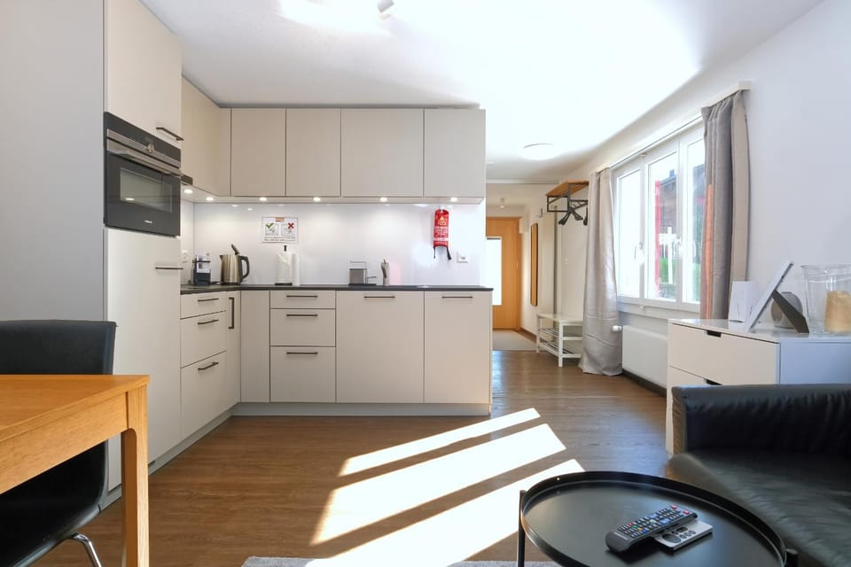 Kitchen or kitchenette, Living room, Seating area, Dining area