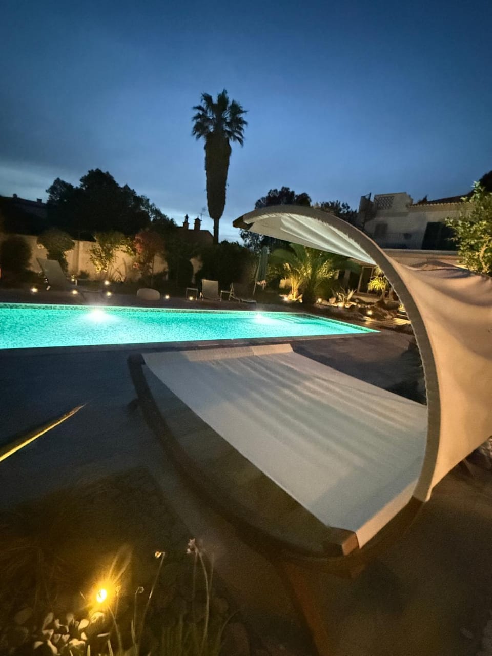 Night, Pool view, Swimming pool