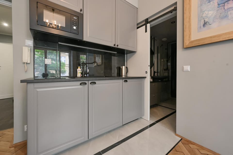 Kitchen or kitchenette, oven, stove