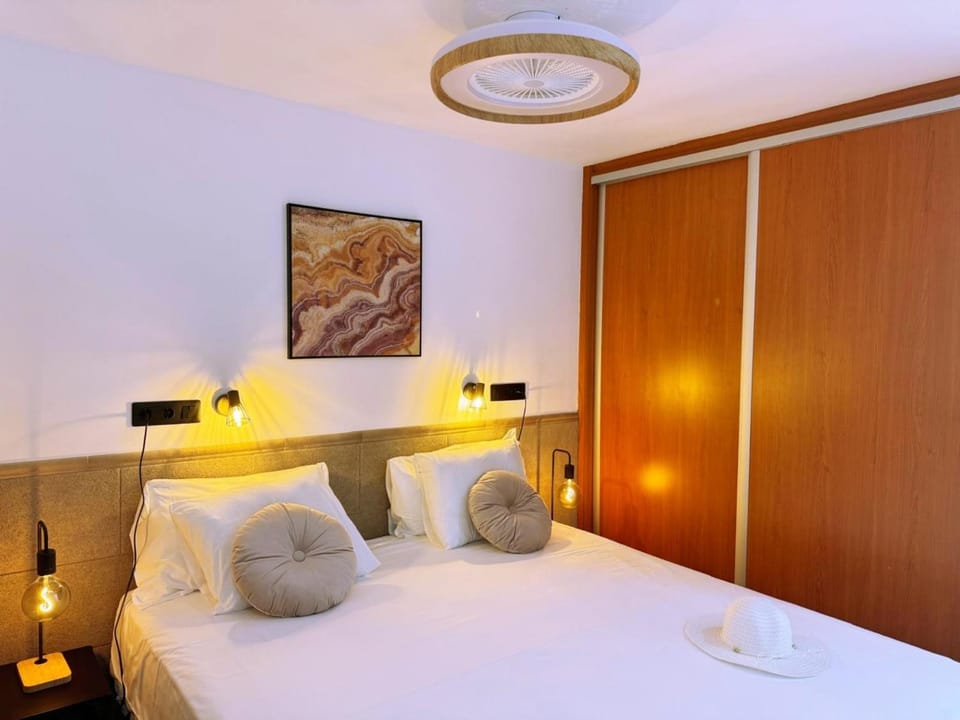 Bed, wardrobe