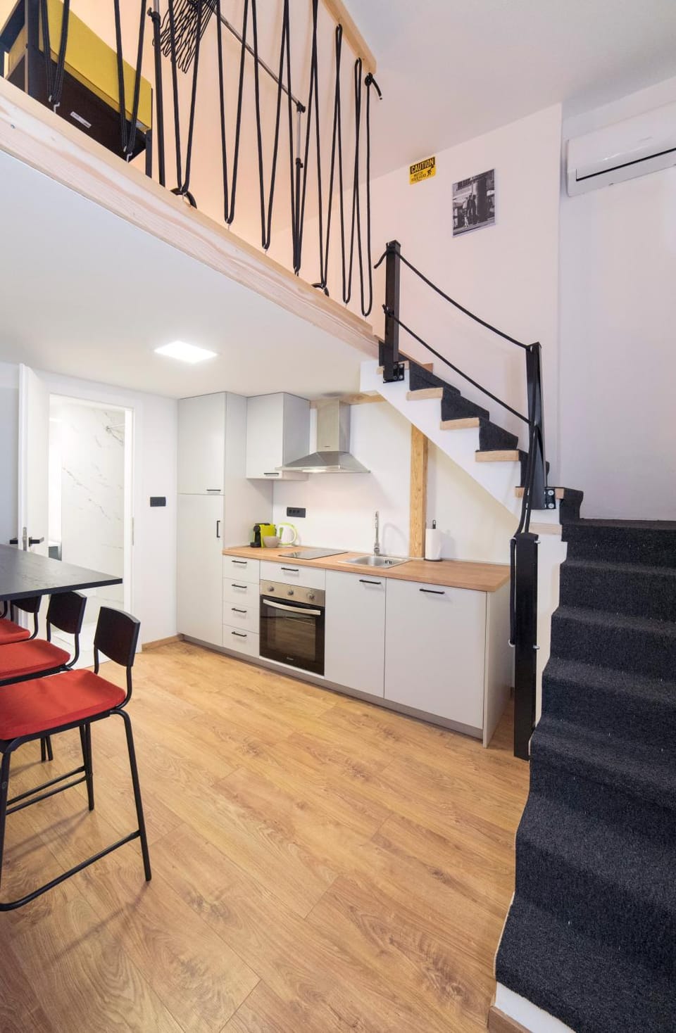 Kitchen or kitchenette, stove
