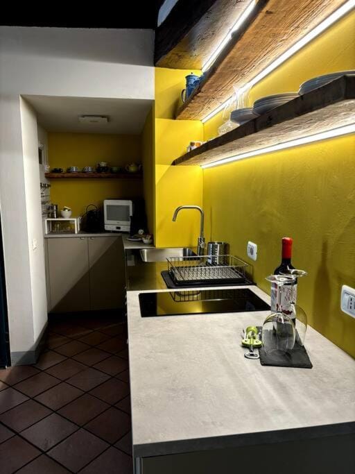 Kitchen or kitchenette, stove