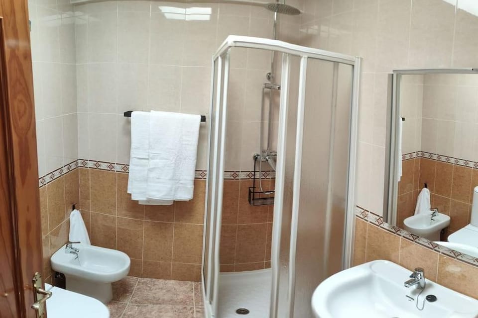 Shower, Toilet, bidet, towels