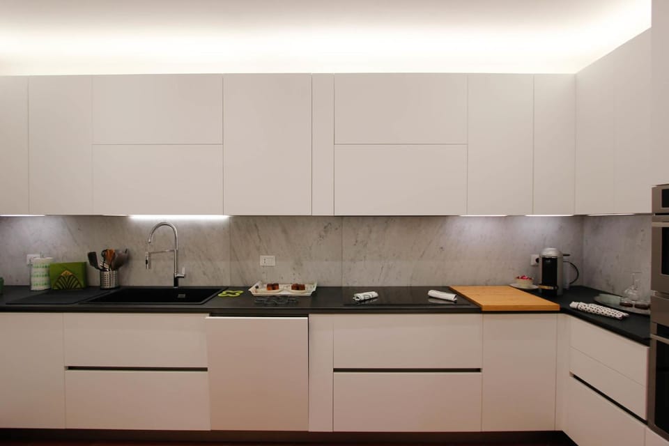 Kitchen or kitchenette, stove