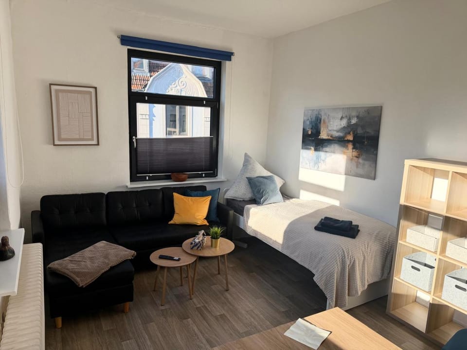Bed, Living room, Seating area