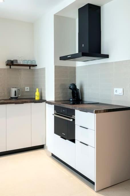 Kitchen or kitchenette, dishwasher, stove