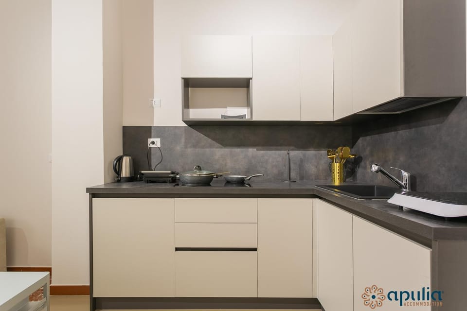 Kitchen or kitchenette, stove