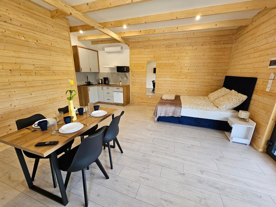 Bed, Living room, Dining area