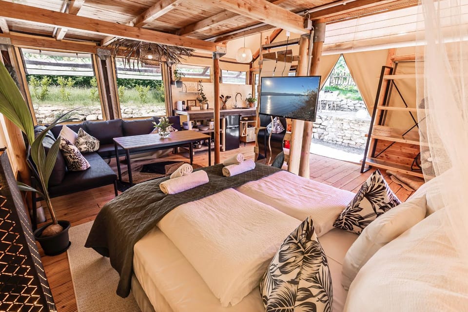 Bed, TV and multimedia, Kitchen or kitchenette, Photo of the whole room, Seating area
