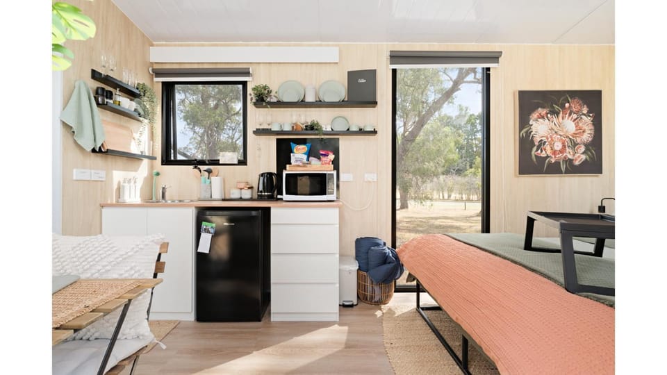Bed, kitchen