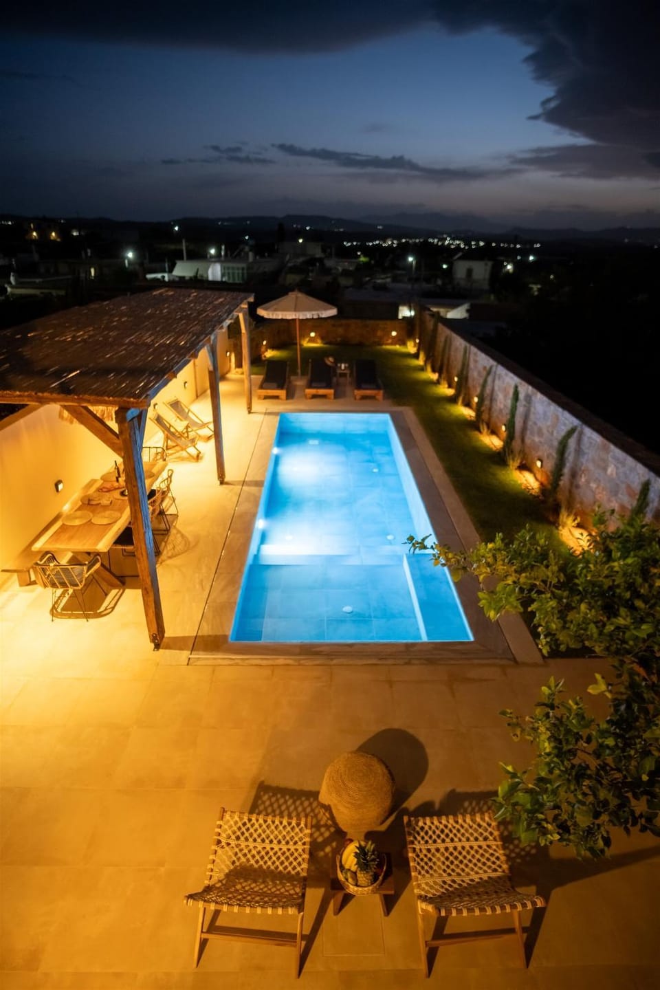 Patio, Night, Pool view, Swimming pool