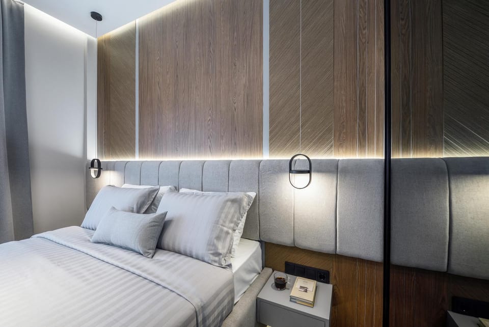 Bed, wardrobe