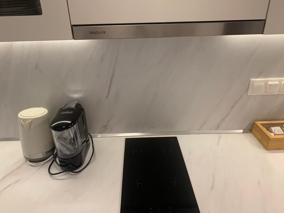 Kitchen or kitchenette, stove