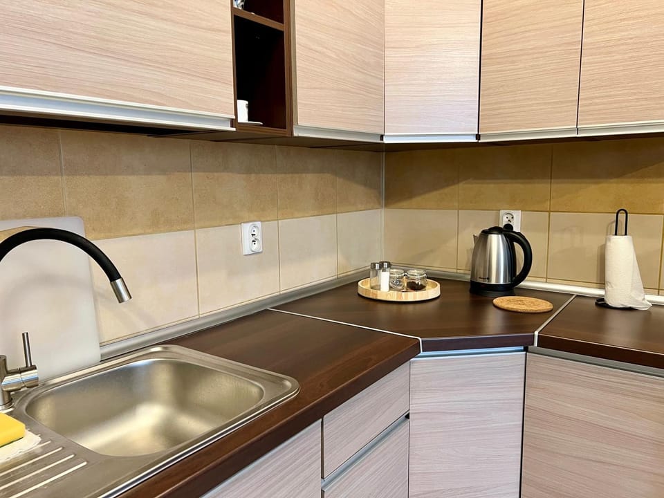 Kitchen or kitchenette, stove