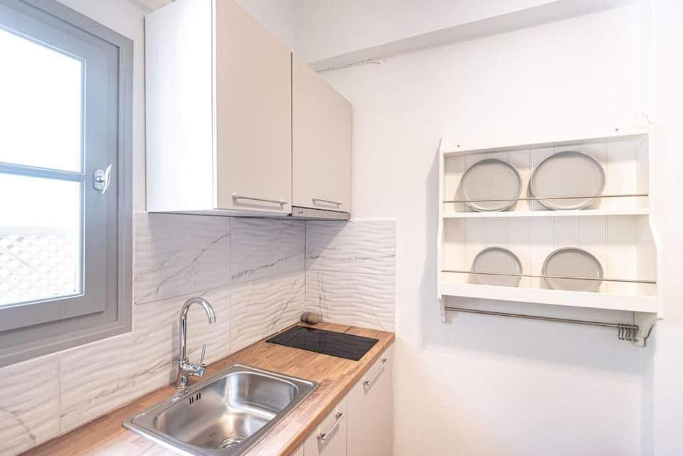 Kitchen or kitchenette, stove