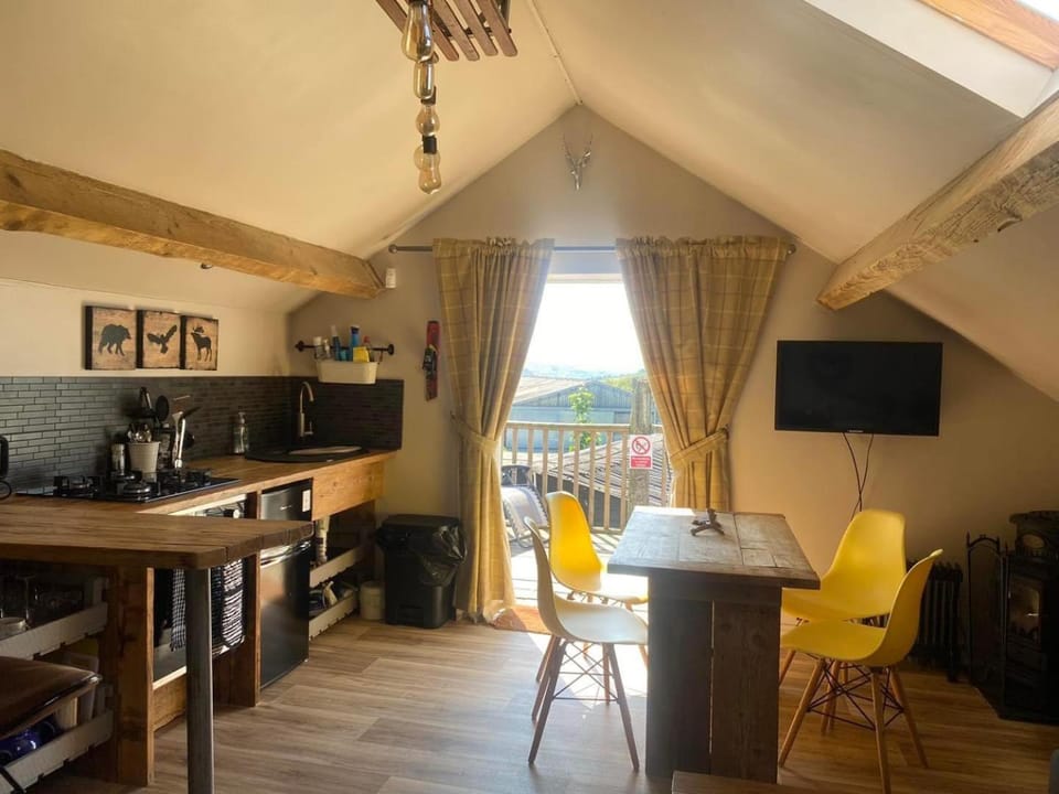Kitchen or kitchenette, Living room, Dining area, stove