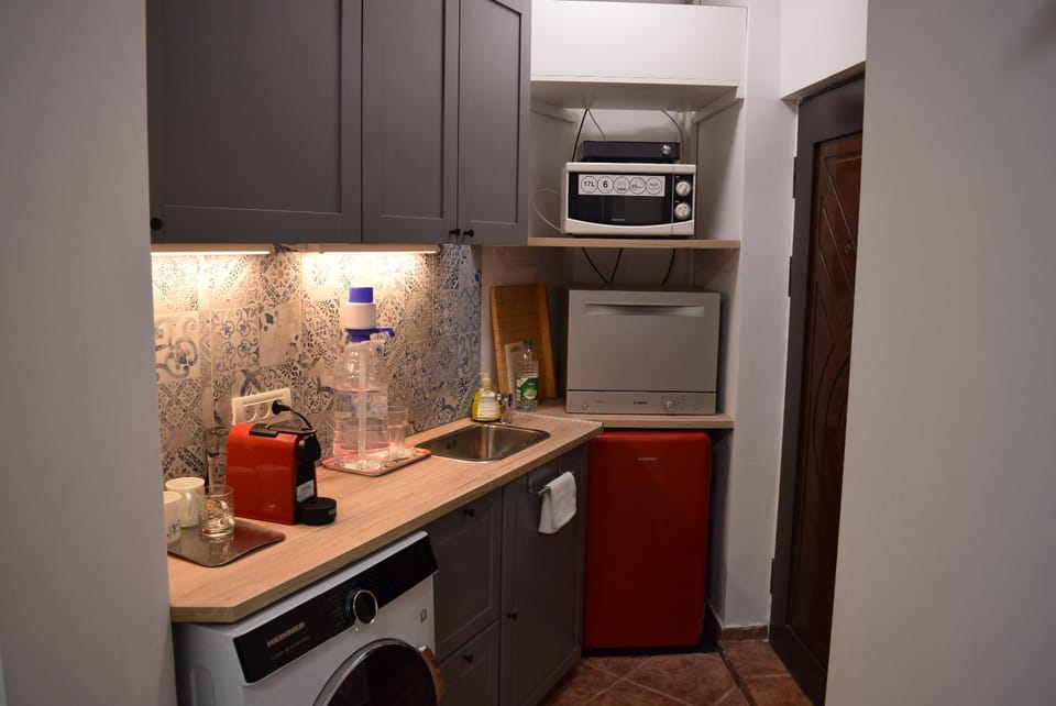 Kitchen or kitchenette, dishwasher, stove