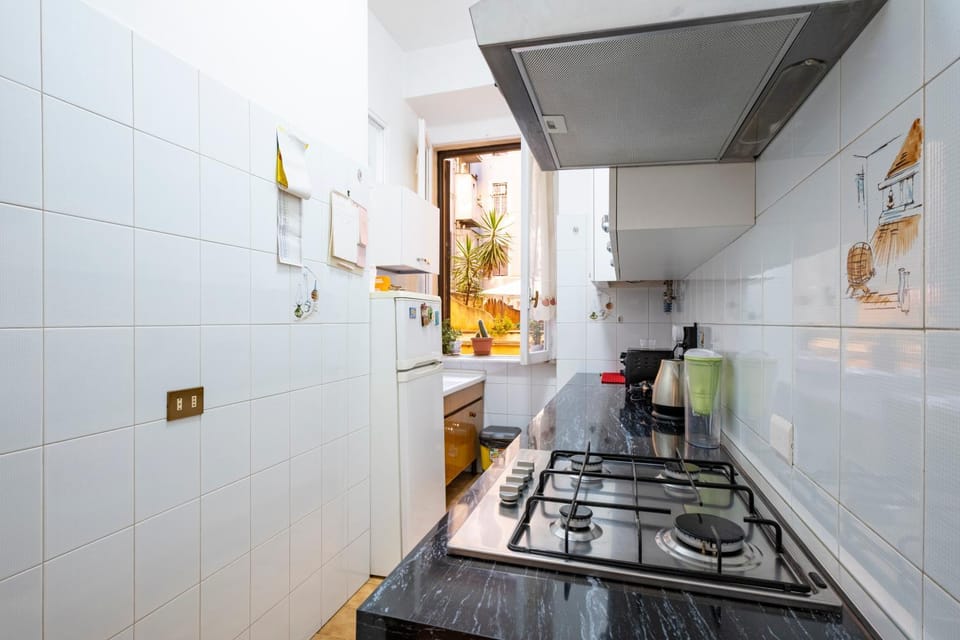 Kitchen or kitchenette, stove