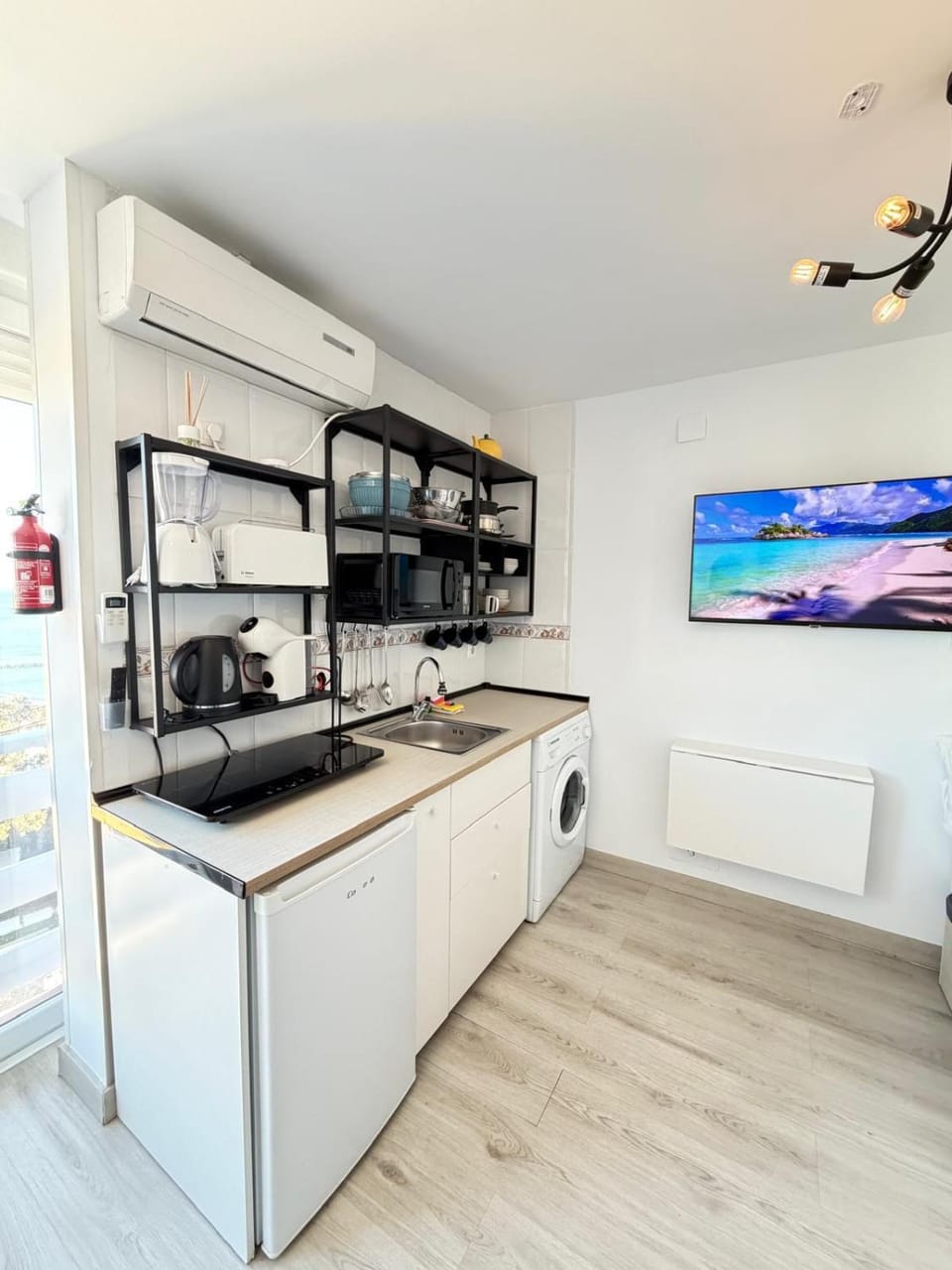 Kitchen or kitchenette, stove