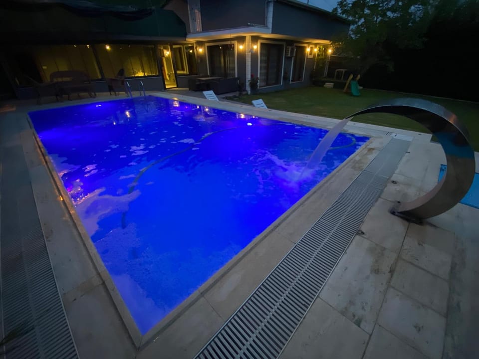 Night, Pool view, Swimming pool, Swimming pool