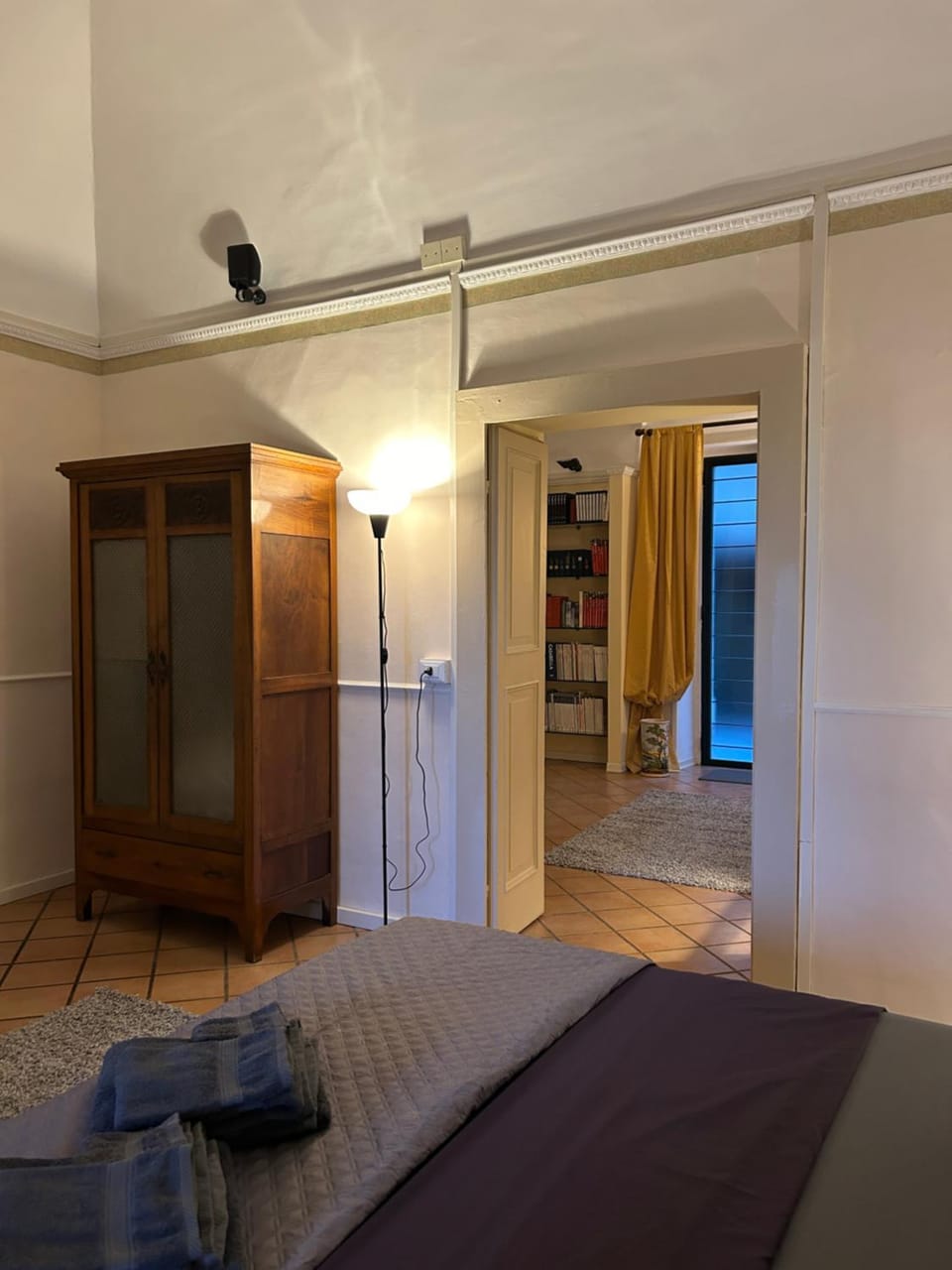 Bed, wardrobe