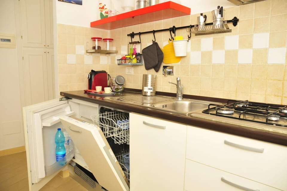 Kitchen or kitchenette, dishwasher, stove