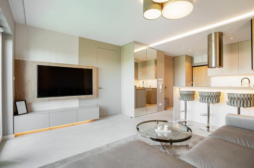 TV and multimedia, Kitchen or kitchenette, Living room, Photo of the whole room, Seating area