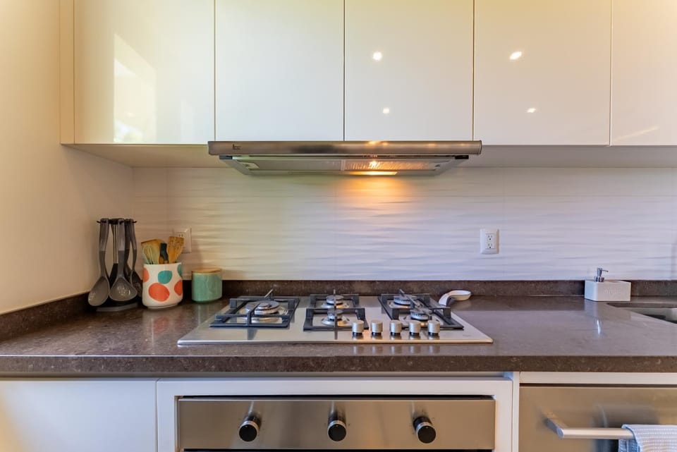 Kitchen or kitchenette, stove