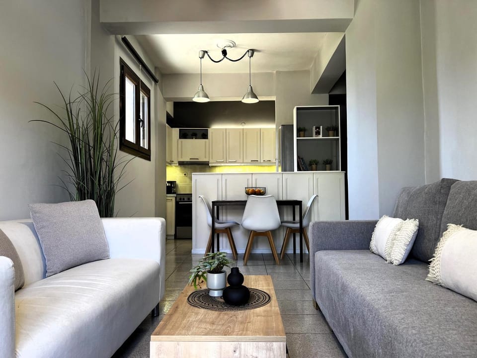 Kitchen or kitchenette, Living room, Seating area, Dining area