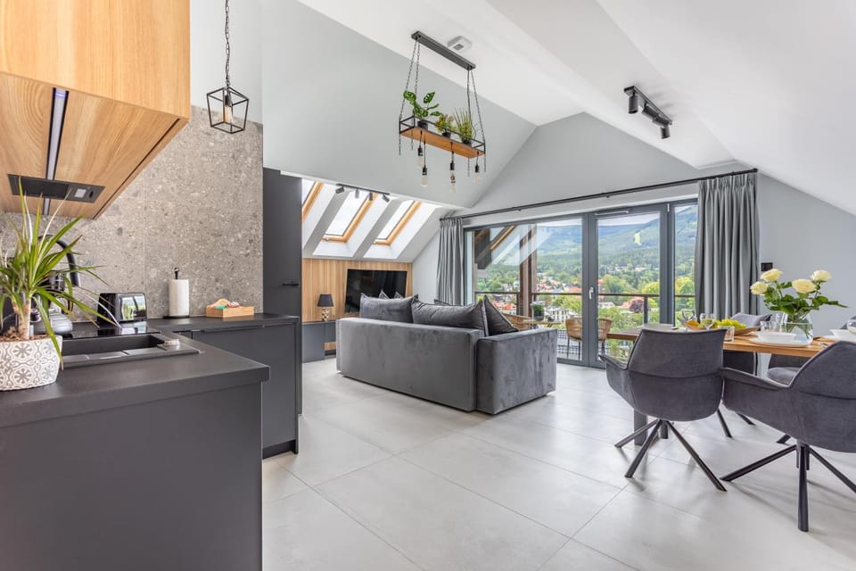Kitchen or kitchenette, Living room, Seating area