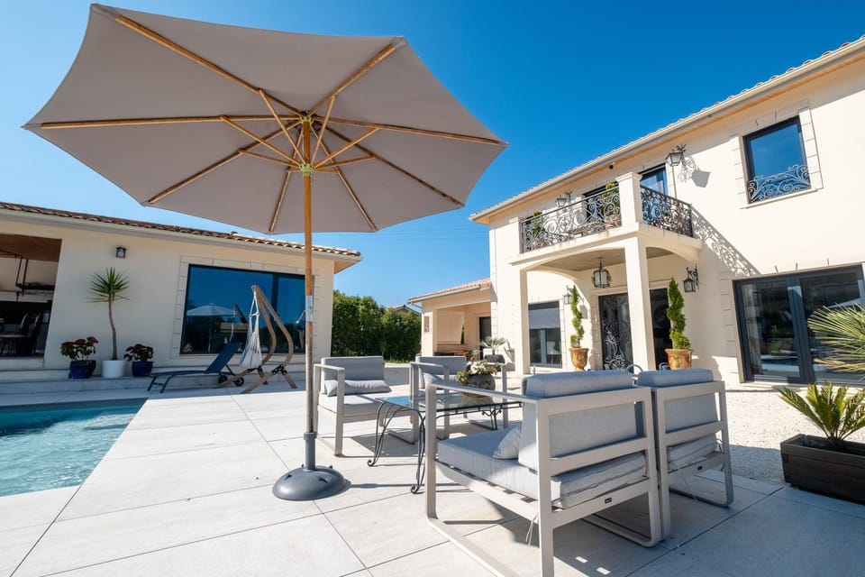 Property building, Living room, Swimming pool